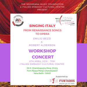 MUSIC “Singing Italy : From Renaissance Songs to Opera” @ Italian Embassy Cultural Institute, 50-E, Chandragupta Marg, Chanakyapuri  | New Delhi | Delhi | India