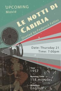 Screening of Italian Movie 'Le notti di Cabiria' @ Tessitori Hall, Italian Embassy Cultural Centre | New Delhi | Delhi | India