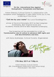 The screening of ‘Call me by your name’ by Luca Guadagnino @ Italian Embassy Cultural Centre | New Delhi | Delhi | India